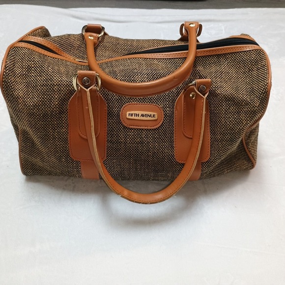 Vintage Fifth Avenue Brown Tweed Carry On Travel Bag And Toiletries Bag - Picture 1 of 15